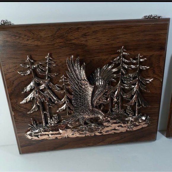 Vintage A&F Wooden Wall Plaque with 3D Faux Copper Deer Scene Made in Canada - Picture 1 of 3
